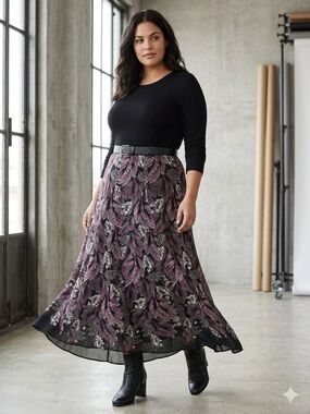 Women's Black & Purple Printed Maxi Skirt